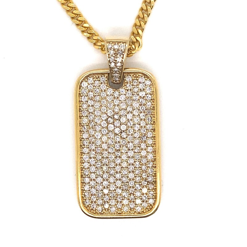 14K yellow gold pendant necklace with round white diamonds