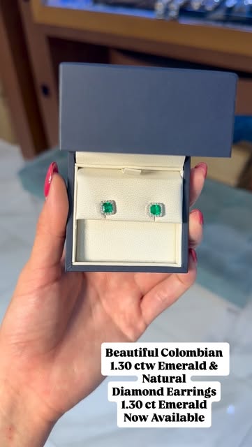 Colombian emerald and diamond earrings in presentation box